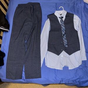 Boys Izod Dark Blue 4-piece Suit Vest with Blue Checkered Shirt